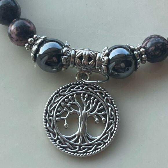 Rose coral jasper rhodonite hematite obsidian tree of life ONE NEW stretch brace - Picture 15 of 16
